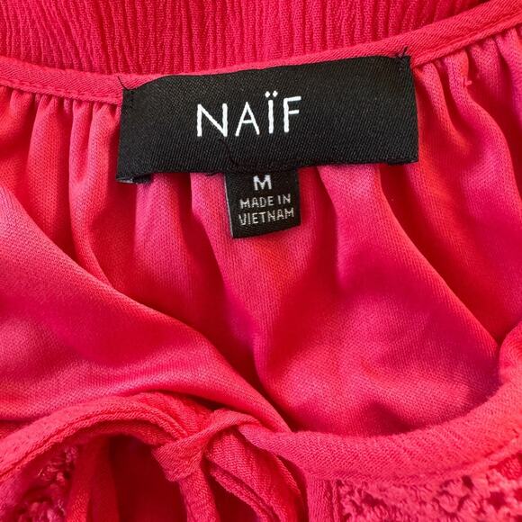 Naïf Coral Pink 3/4 Sleeve Crochet Shift Tunic Mini Dress - Picture 8 of 9